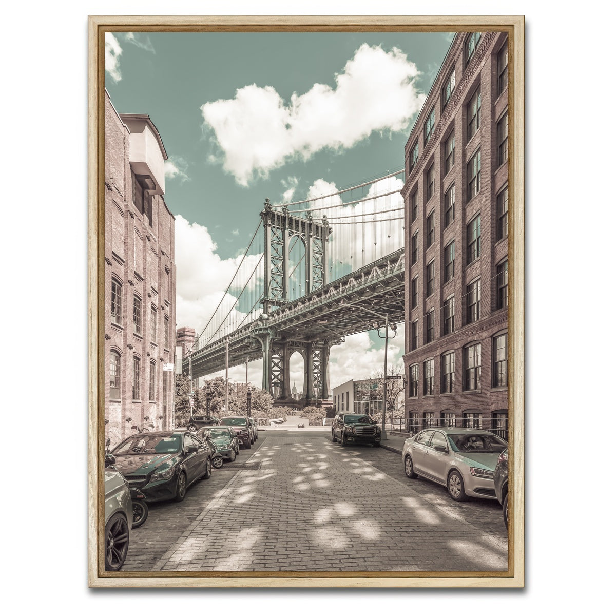 AUTO-MOCKUP WHITE | Manhattan Bridge urban vintage style | 1 Piece | Natural Framed Canvas | group=3x4