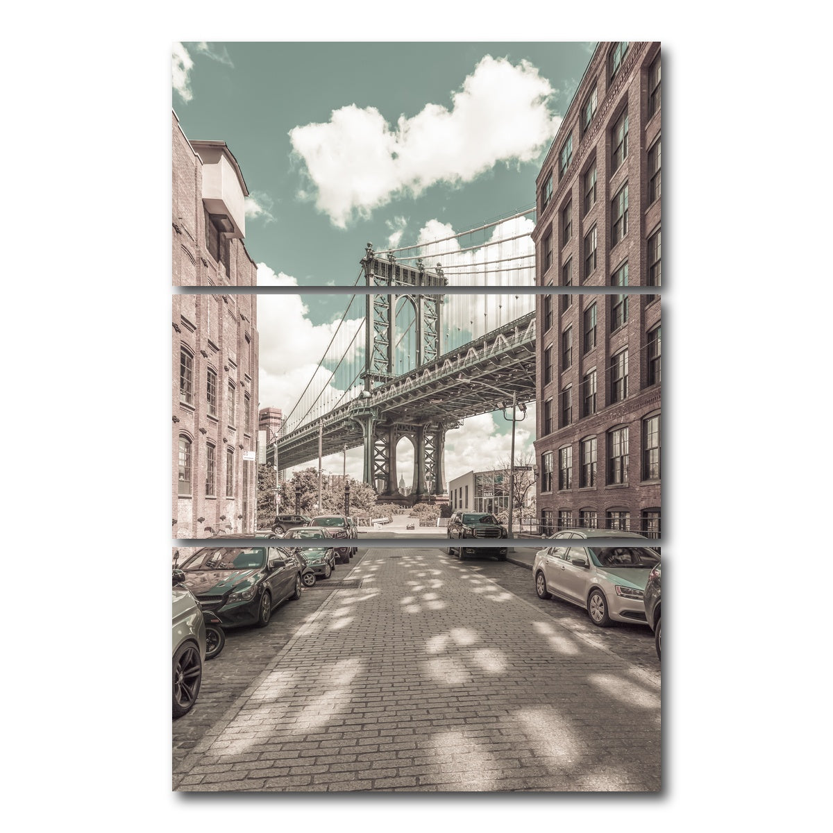 AUTO-MOCKUP WHITE | Manhattan Bridge urban vintage style | 3 Piece | Gallery Wrap Canvas | group=12x24_stacked