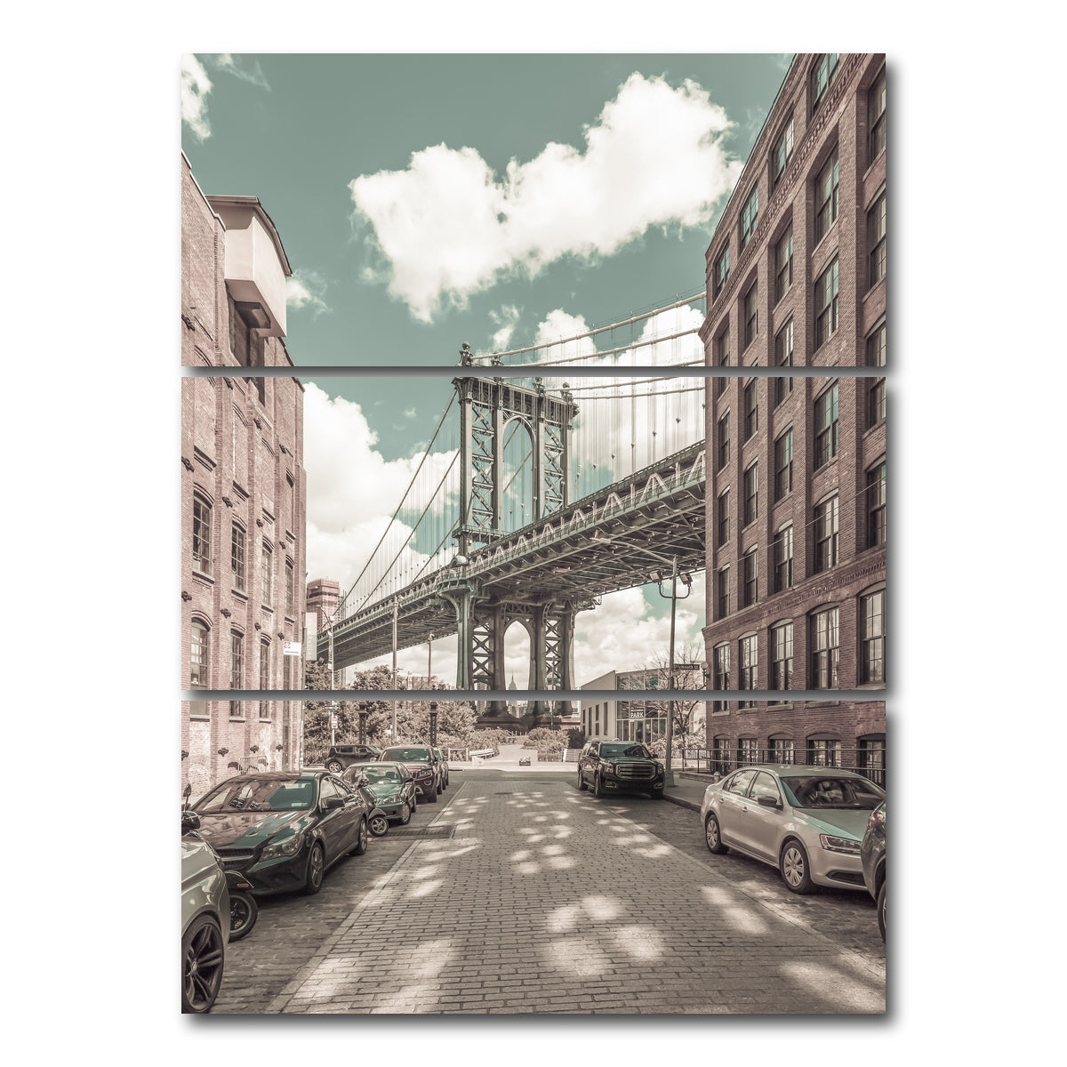 AUTO-MOCKUP WHITE | Manhattan Bridge urban vintage style | 3 Piece | Gallery Wrap Canvas | group=8x18_stacked