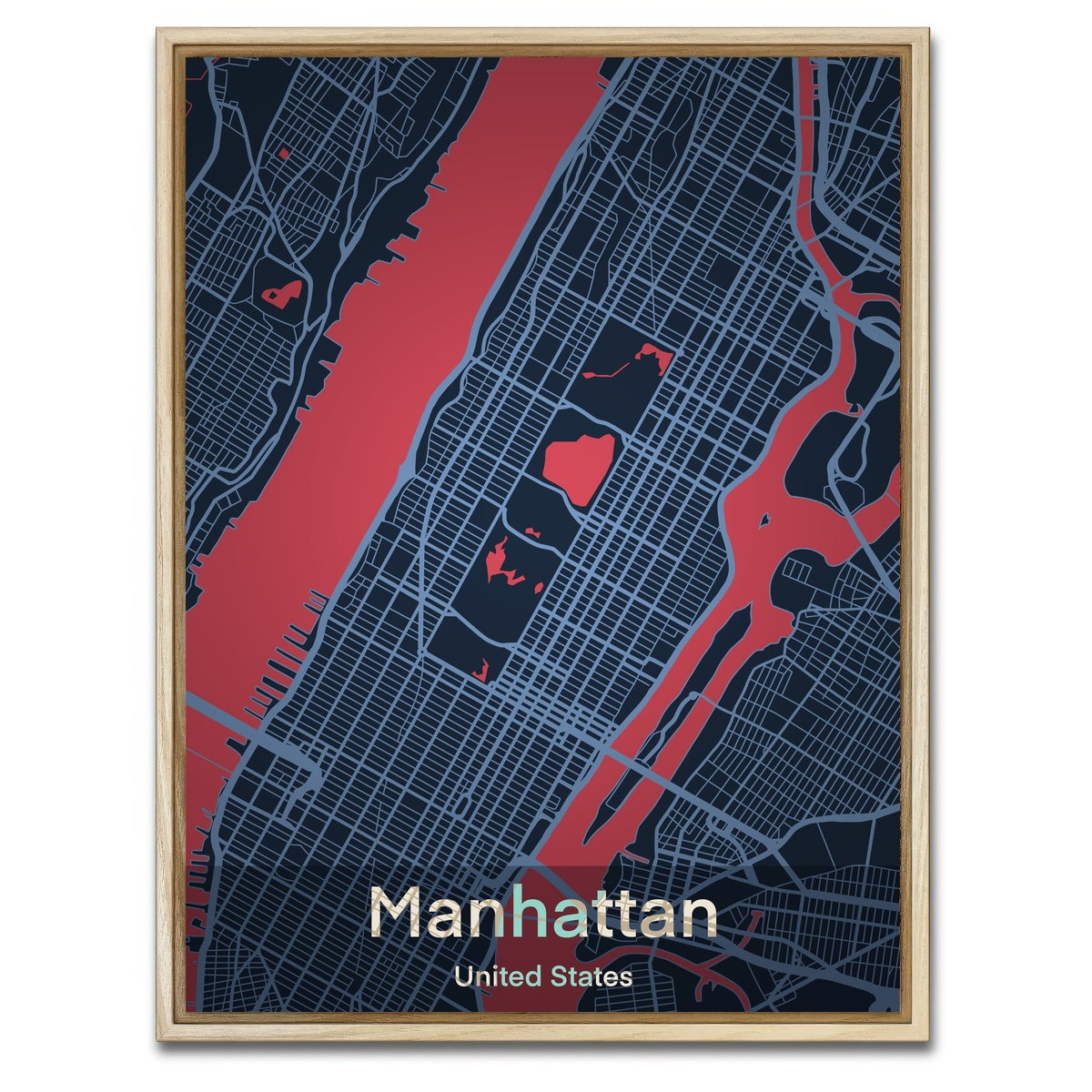 AUTO-MOCKUP WHITE | Manhattan Map | 1 Piece | Natural Framed Canvas | group=3x4
