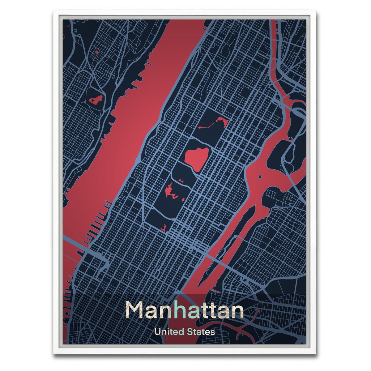 AUTO-MOCKUP WHITE | Manhattan Map | 1 Piece | White Framed Canvas | group=3x4