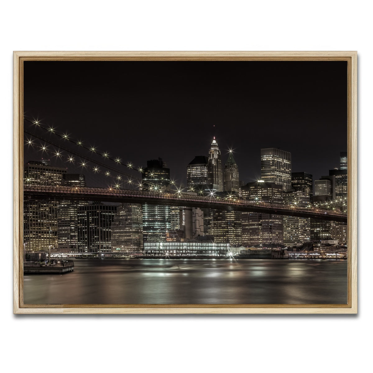 AUTO-MOCKUP WHITE | Manhattan Skyline & Brooklyn Bridge Panorama | 1 Piece | Natural Framed Canvas | group=4x3