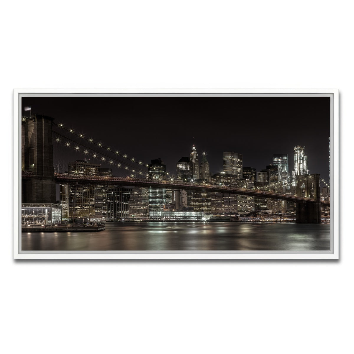 AUTO-MOCKUP WHITE | Manhattan Skyline & Brooklyn Bridge Panorama | 1 Piece | White Framed Canvas | group=2x1