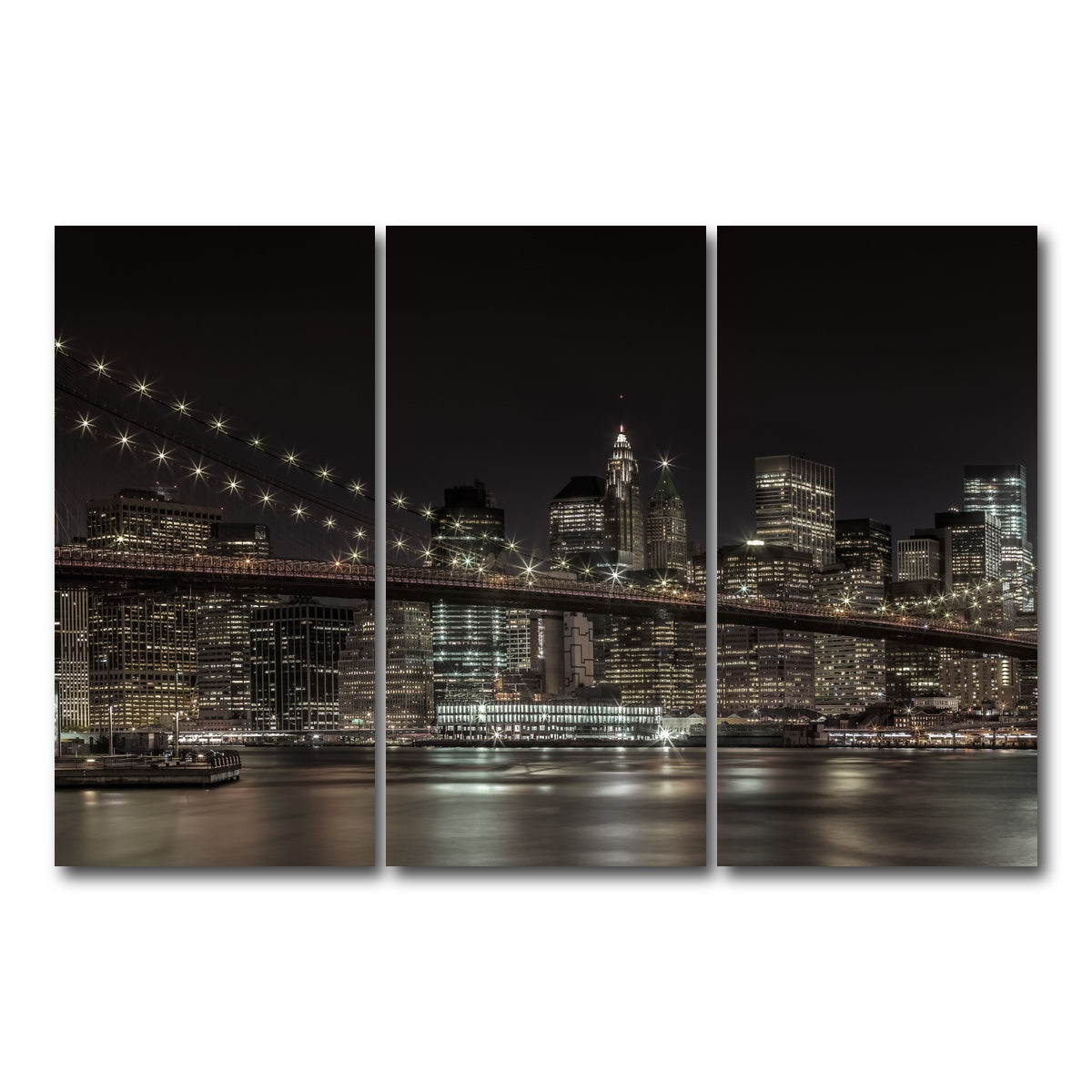 AUTO-MOCKUP WHITE | Manhattan Skyline & Brooklyn Bridge Panorama | 3 Piece | Gallery Wrap Canvas | group=12x24