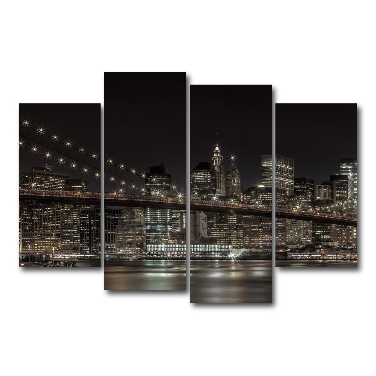 AUTO-MOCKUP WHITE | Manhattan Skyline & Brooklyn Bridge Panorama | 4 Piece | Gallery Wrap Canvas | group=4_short