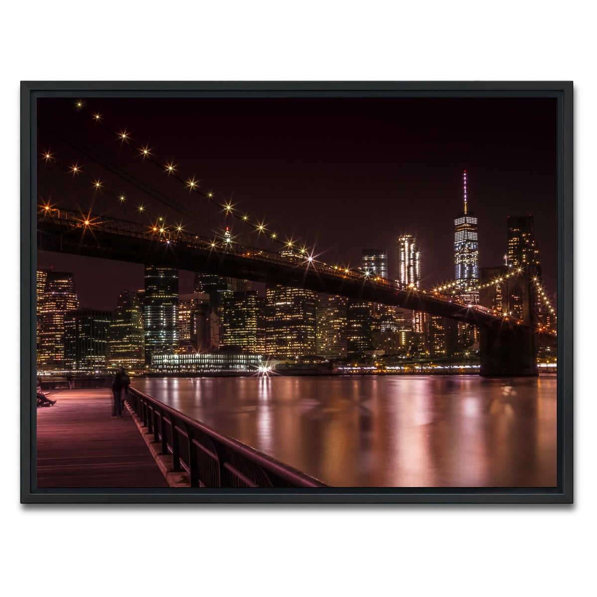 AUTO-MOCKUP WHITE | Manhattan Skyline & Brooklyn Bridge Sunset | 1 Piece | Black Framed Canvas | group=4x3