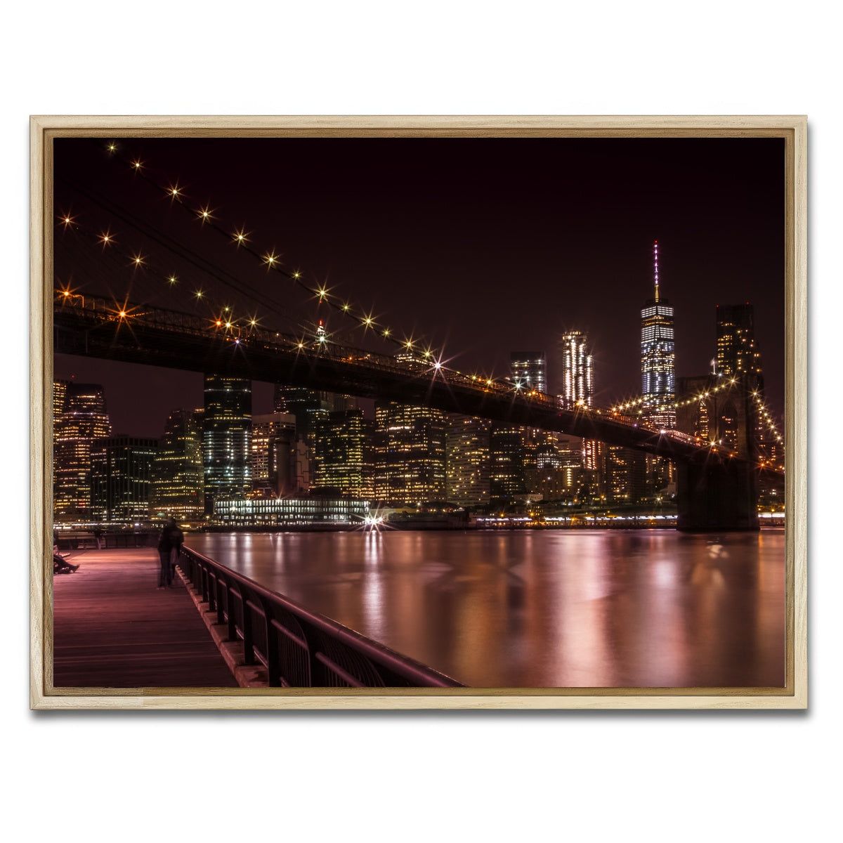 AUTO-MOCKUP WHITE | Manhattan Skyline & Brooklyn Bridge Sunset | 1 Piece | Natural Framed Canvas | group=4x3