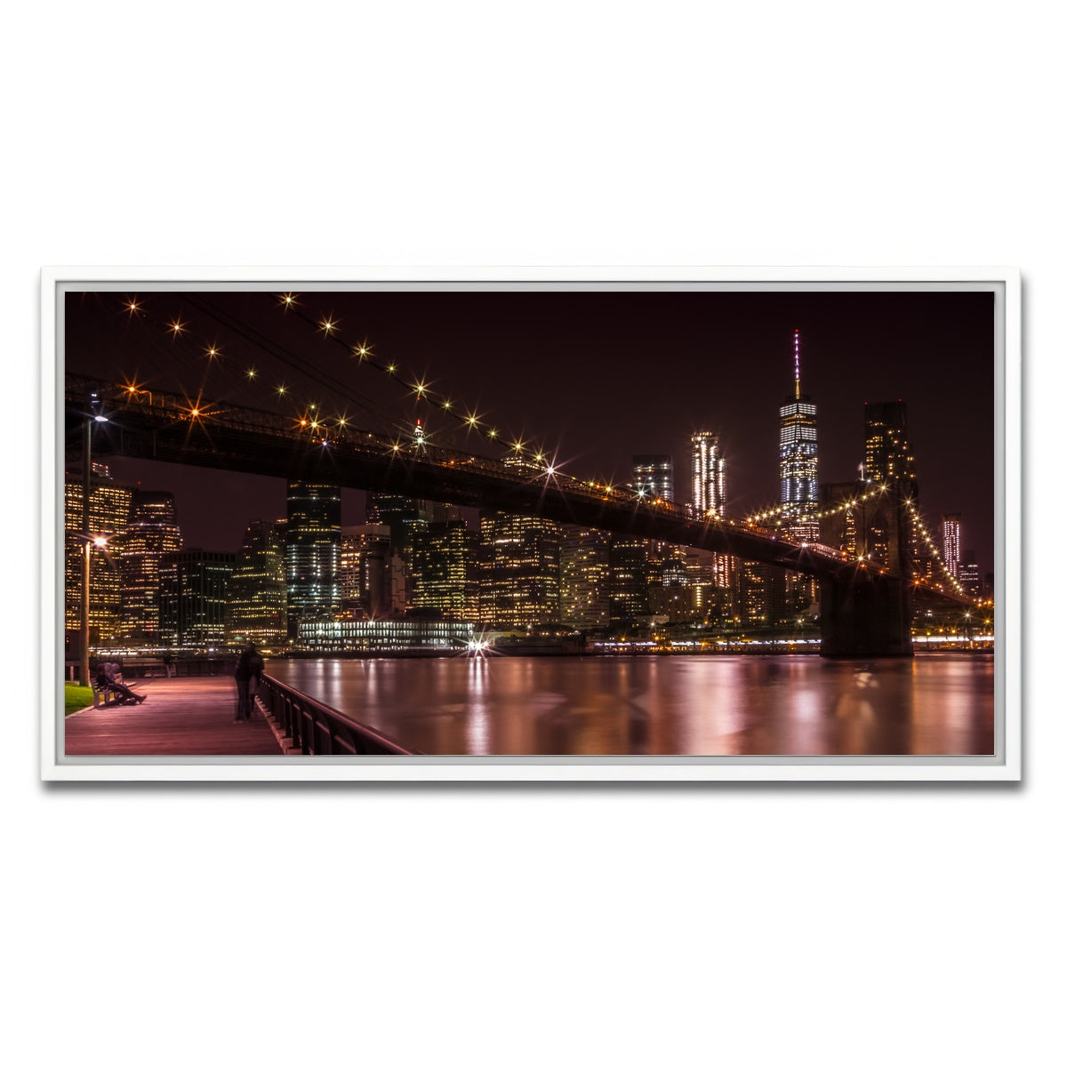 AUTO-MOCKUP WHITE | Manhattan Skyline & Brooklyn Bridge Sunset | 1 Piece | White Framed Canvas | group=2x1