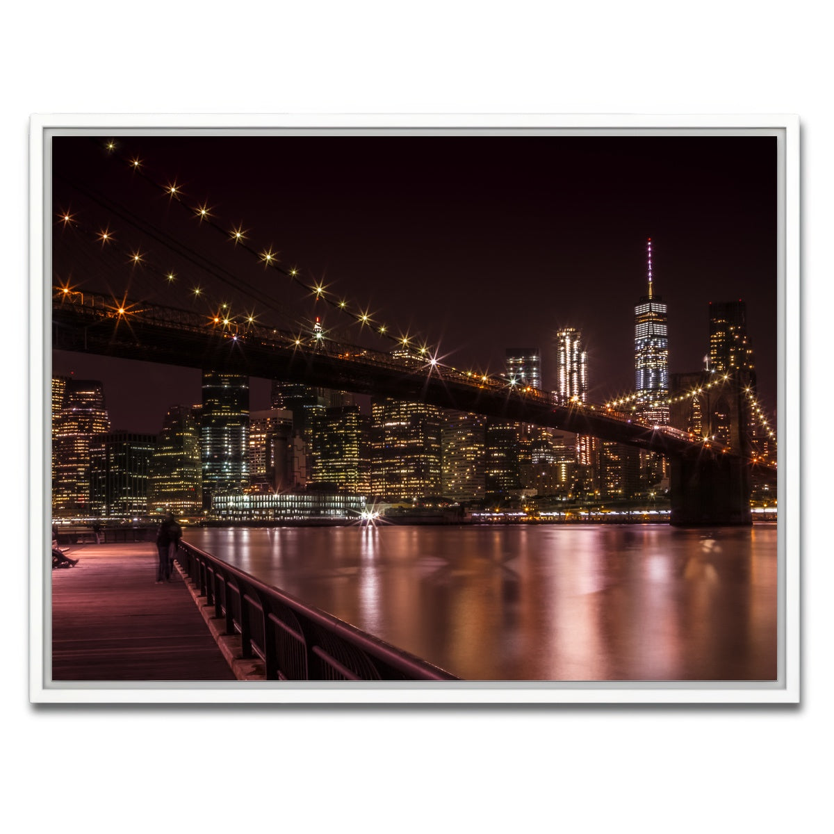 AUTO-MOCKUP WHITE | Manhattan Skyline & Brooklyn Bridge Sunset | 1 Piece | White Framed Canvas | group=4x3