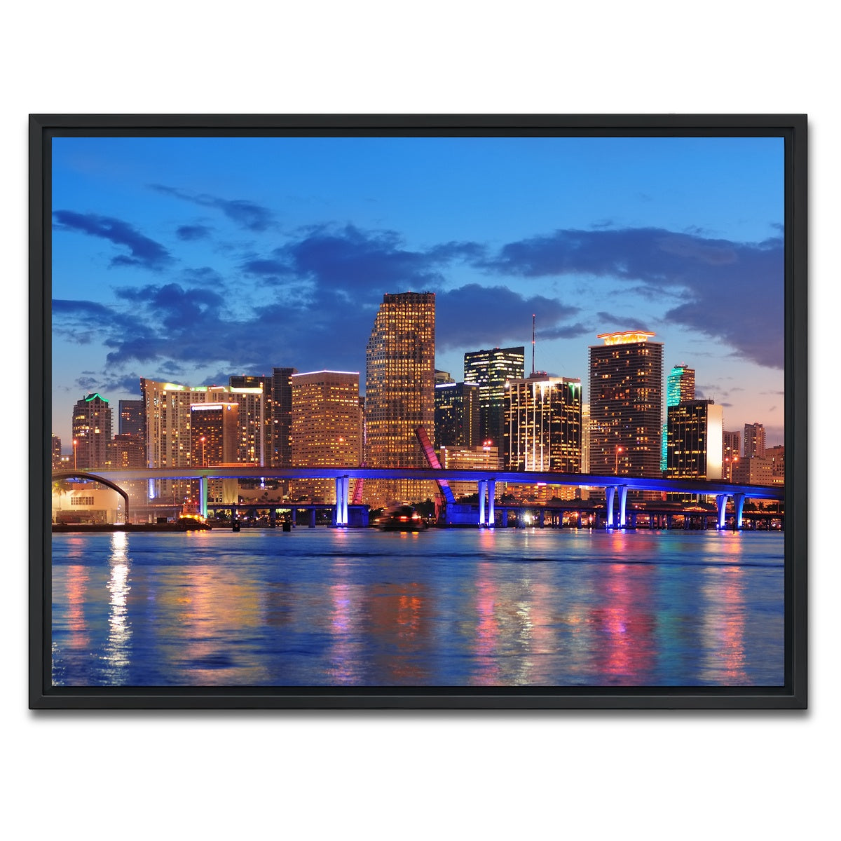 AUTO-MOCKUP WHITE | Miami Night Skyline | 1 Piece | Black Framed Canvas | group=4x3