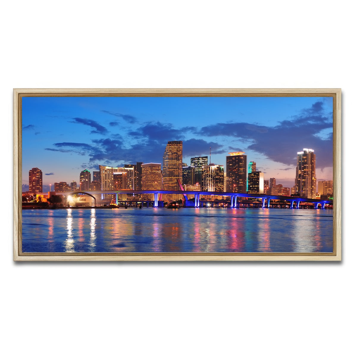 AUTO-MOCKUP WHITE | Miami Night Skyline | 1 Piece | Natural Framed Canvas | group=2x1