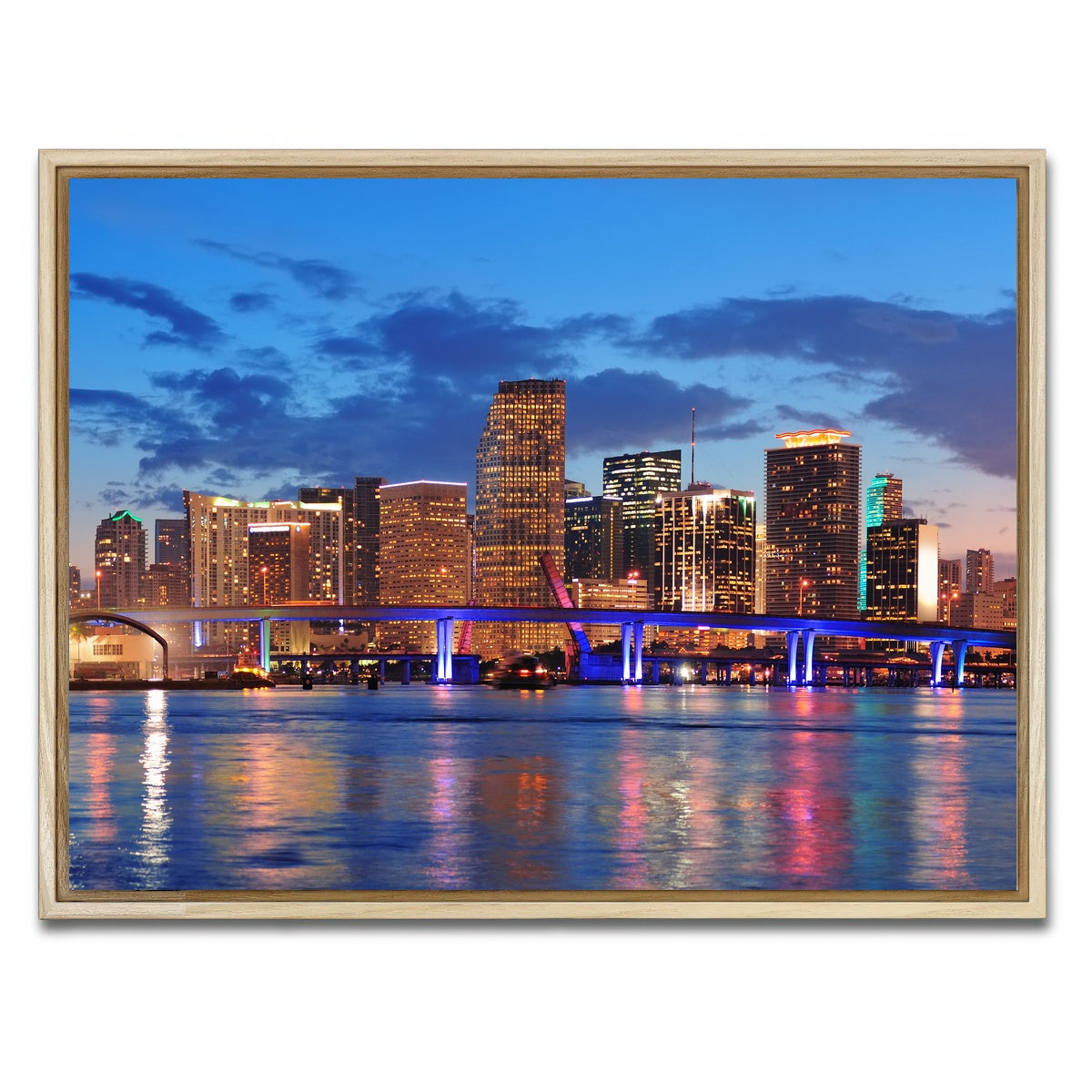 AUTO-MOCKUP WHITE | Miami Night Skyline | 1 Piece | Natural Framed Canvas | group=4x3