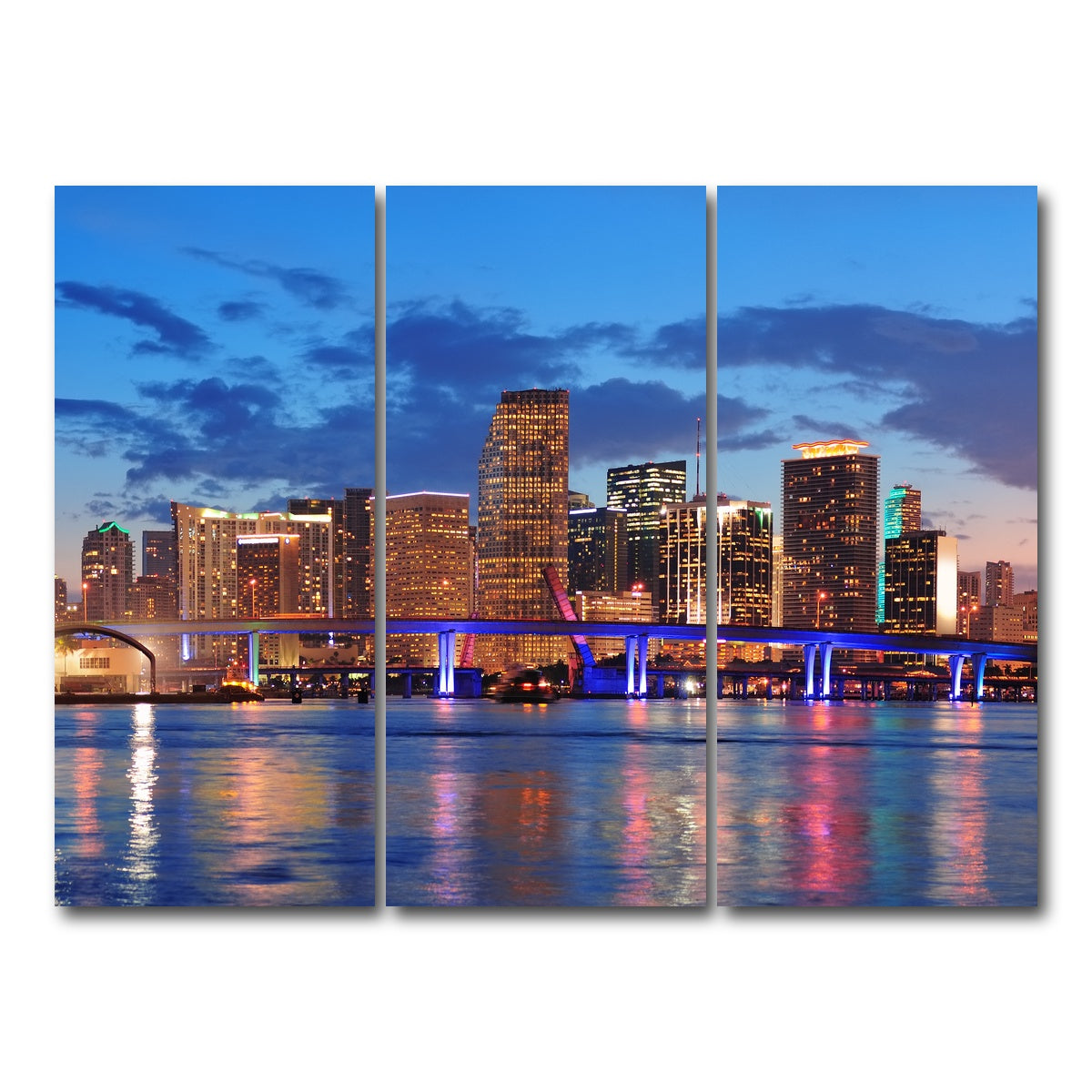 AUTO-MOCKUP WHITE | Miami Night Skyline | 3 Piece | Gallery Wrap Canvas | group=8x18