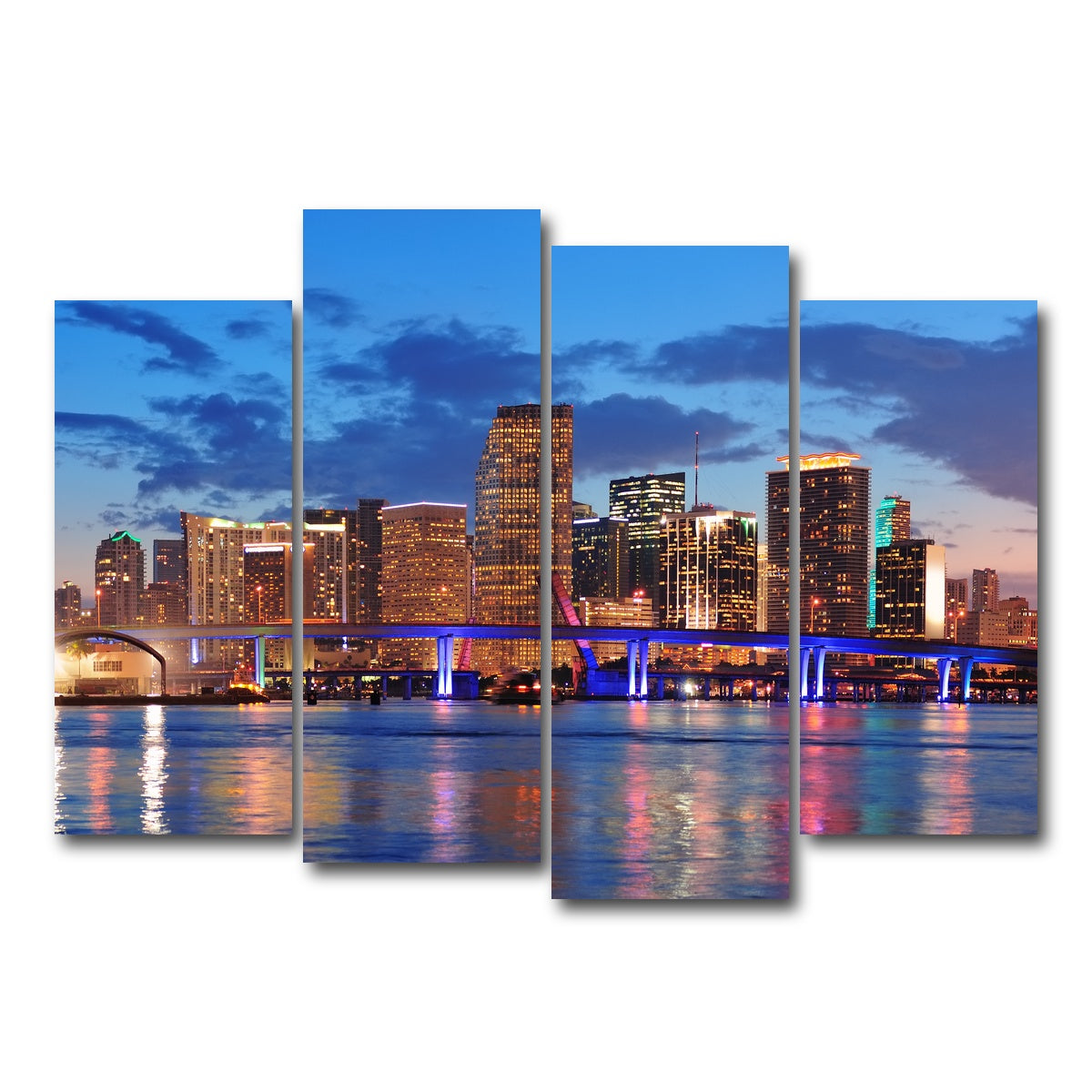 AUTO-MOCKUP WHITE | Miami Night Skyline | 4 Piece | Gallery Wrap Canvas | group=4_normal