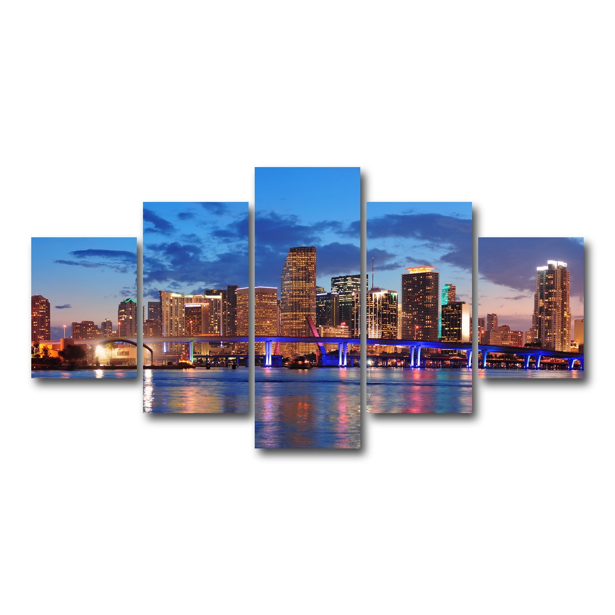 AUTO-MOCKUP WHITE | Miami Night Skyline | 5 Piece | Gallery Wrap Canvas | group=5_short
