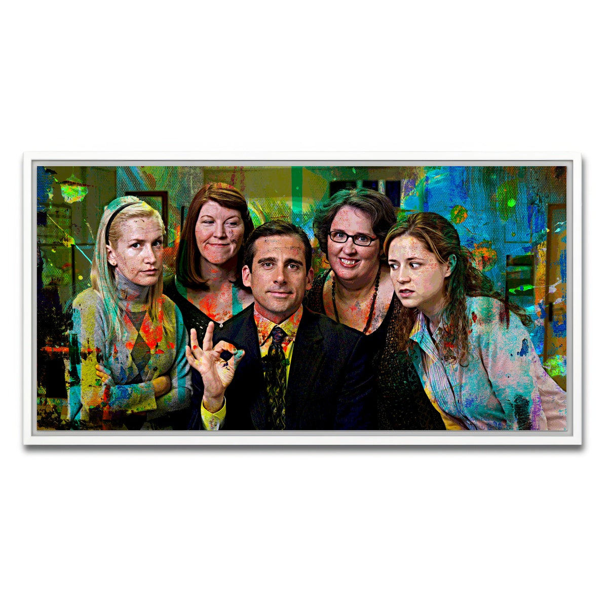 AUTO-MOCKUP WHITE | Michael & The Office Ladies | 1 Piece | White Framed Canvas | group=2x1