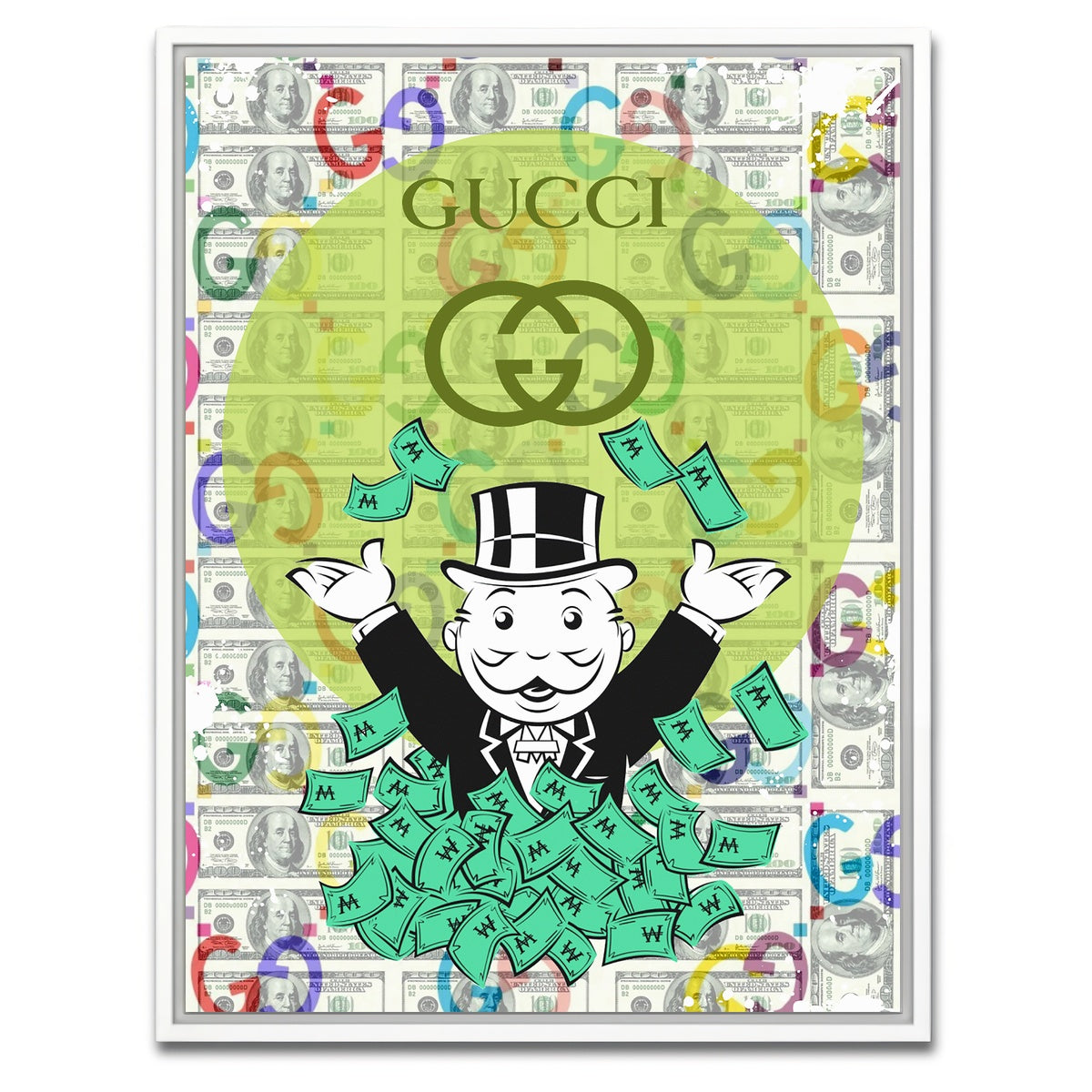 AUTO-MOCKUP WHITE | Monopoly Money GUCCI | 1 Piece | White Framed Canvas | group=3x4