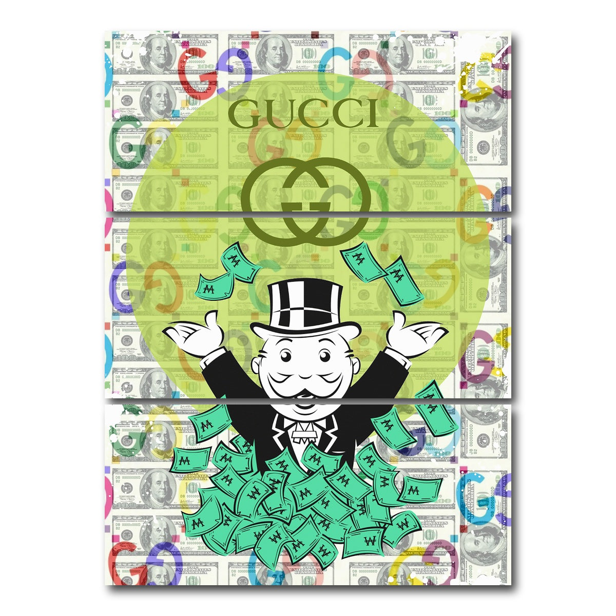 AUTO-MOCKUP WHITE | Monopoly Money GUCCI | 3 Piece | Gallery Wrap Canvas | group=8x18_stacked