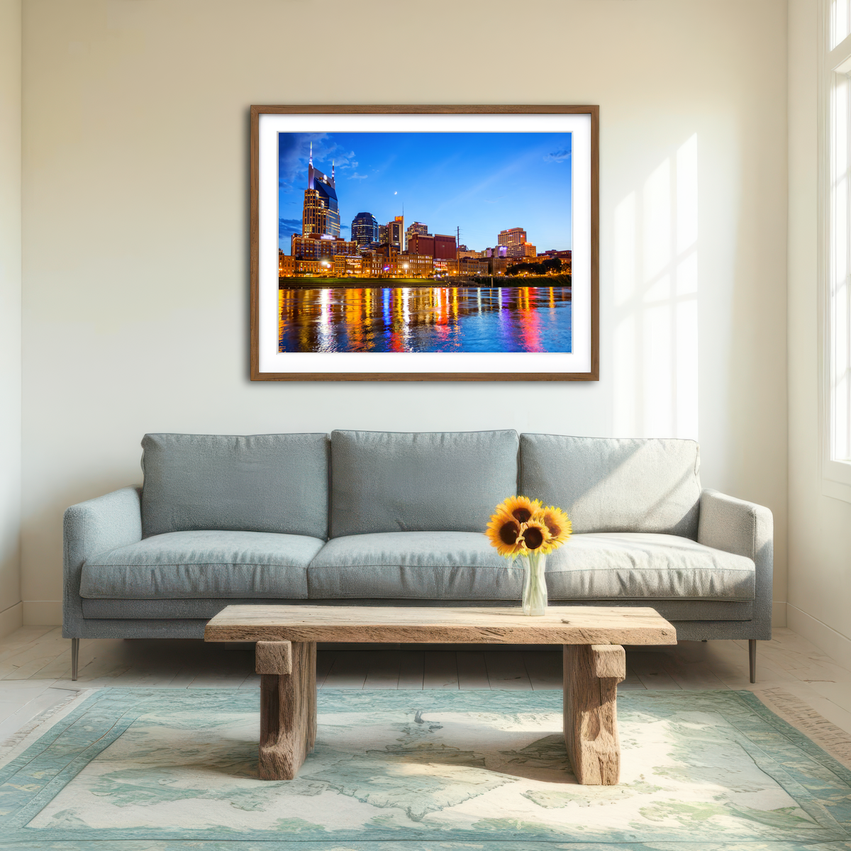 AUTO-MOCKUP ROOM | Nashville Skyline Cumberland River Wall Art
