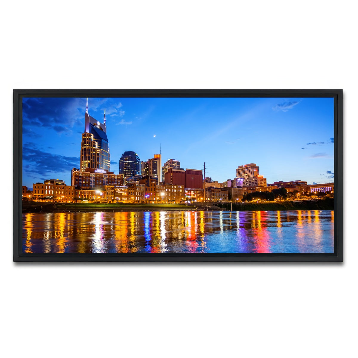 AUTO-MOCKUP WHITE | Nashville Skyline Cumberland River | 1 Piece | Black Framed Canvas | group=2x1
