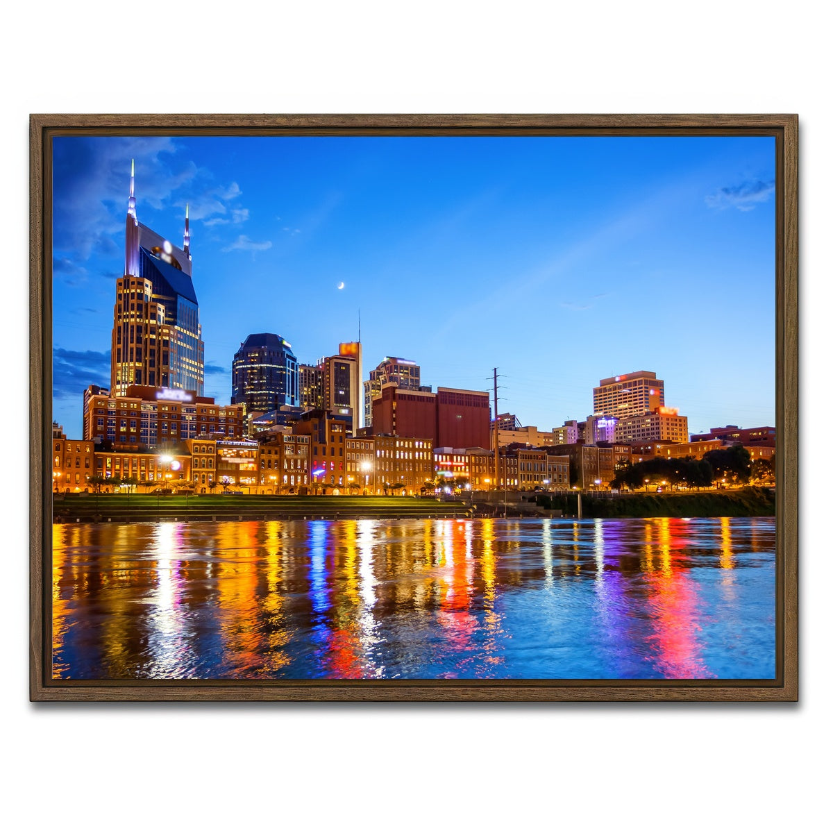 AUTO-MOCKUP WHITE | Nashville Skyline Cumberland River | 1 Piece | Walnut Framed Canvas | group=4x3