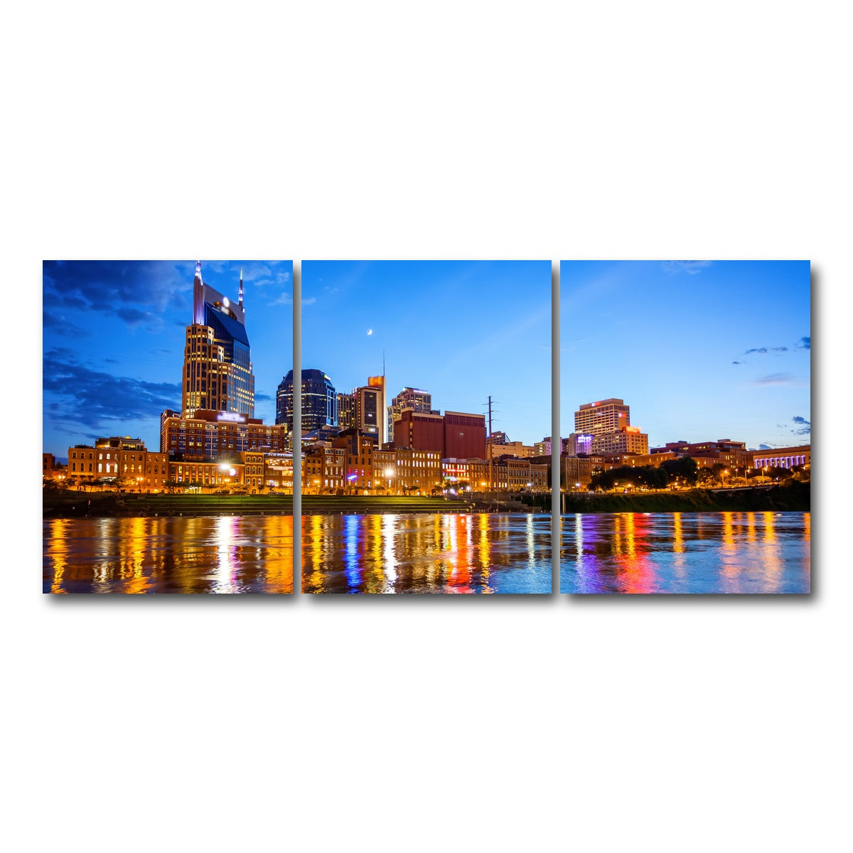 AUTO-MOCKUP WHITE | Nashville Skyline Cumberland River | 3 Piece | Gallery Wrap Canvas | group=18x24