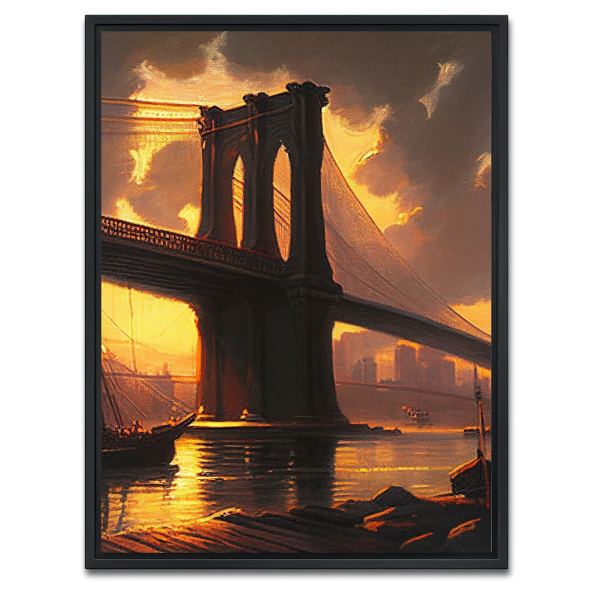 AUTO-MOCKUP WHITE | Old Brooklyn Bridge at Dusk | 1 Piece | Black Framed Canvas | group=3x4