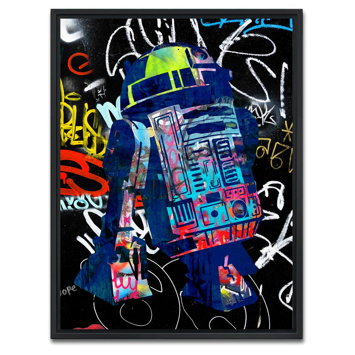 AUTO-MOCKUP WHITE | R2D2 Graffiti | 1 Piece | Black Framed Canvas | group=3x4