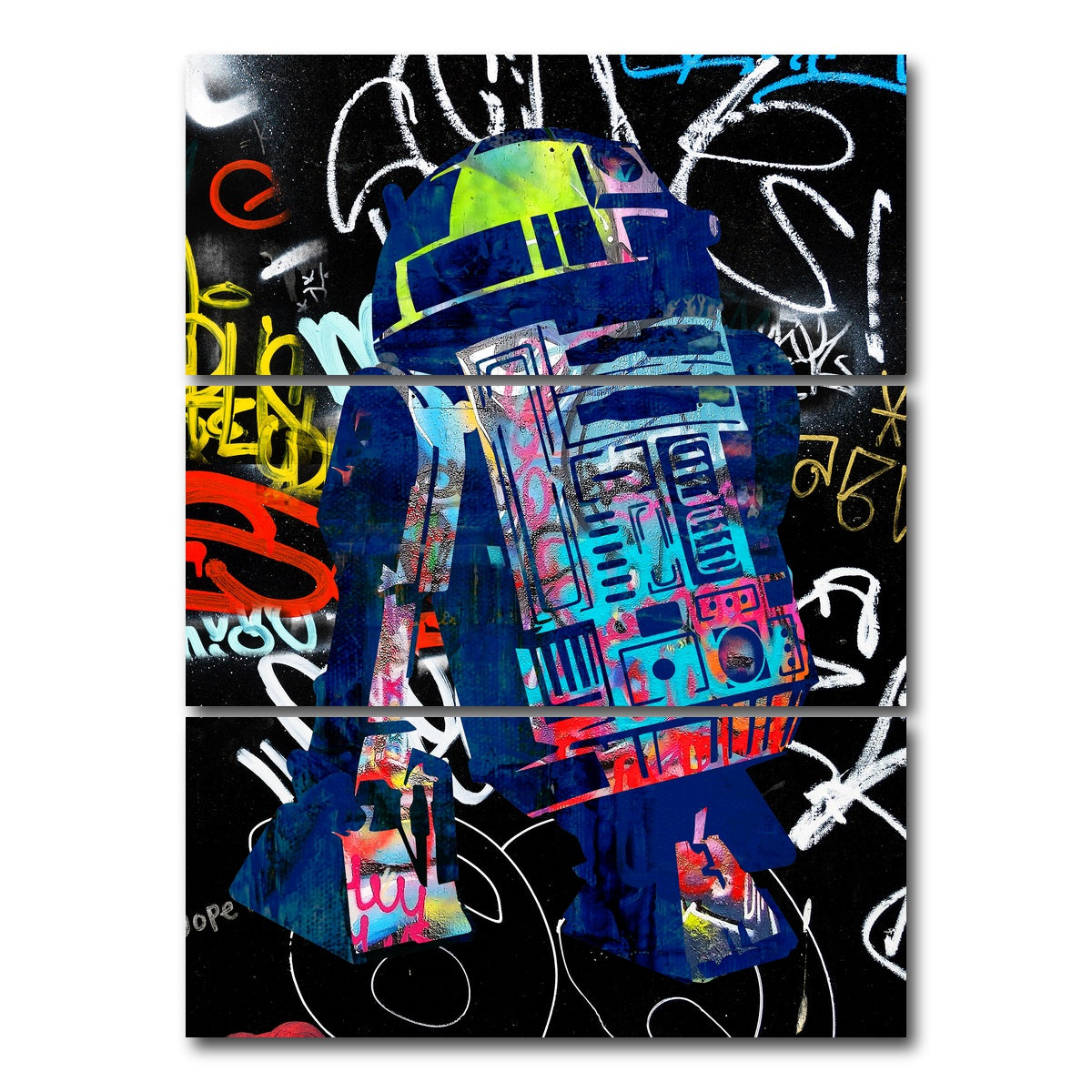 AUTO-MOCKUP WHITE | R2D2 Graffiti | 3 Piece | Gallery Wrap Canvas | group=8x18_stacked