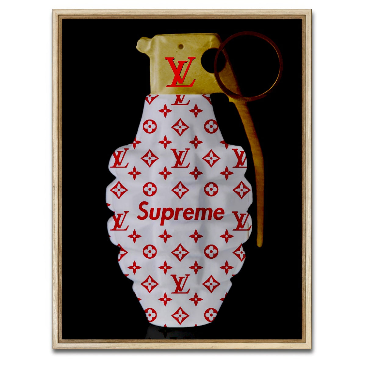 AUTO-MOCKUP WHITE | Red White Gold LV Grenade | 1 Piece | Natural Framed Canvas | group=3x4