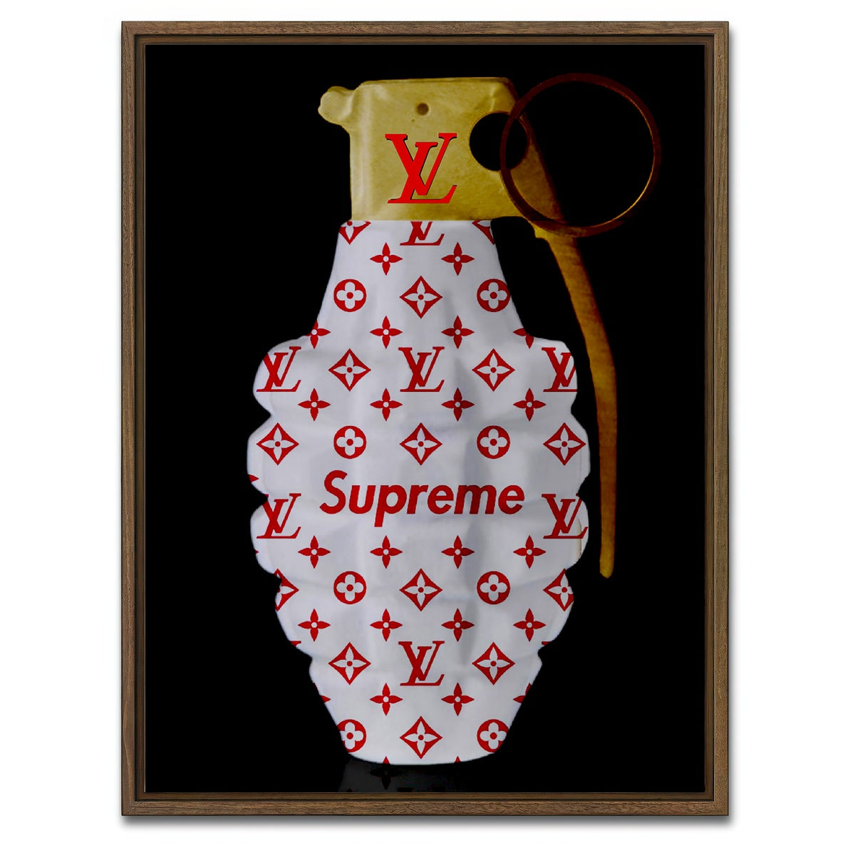 AUTO-MOCKUP WHITE | Red White Gold LV Grenade | 1 Piece | Walnut Framed Canvas | group=3x4
