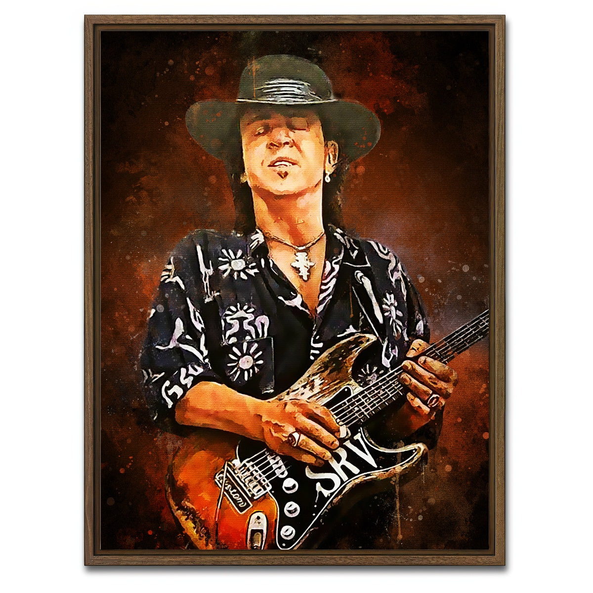 AUTO-MOCKUP WHITE | Stevie Ray Vaughan Painting | 1 Piece | Walnut Framed Canvas | group=3x4