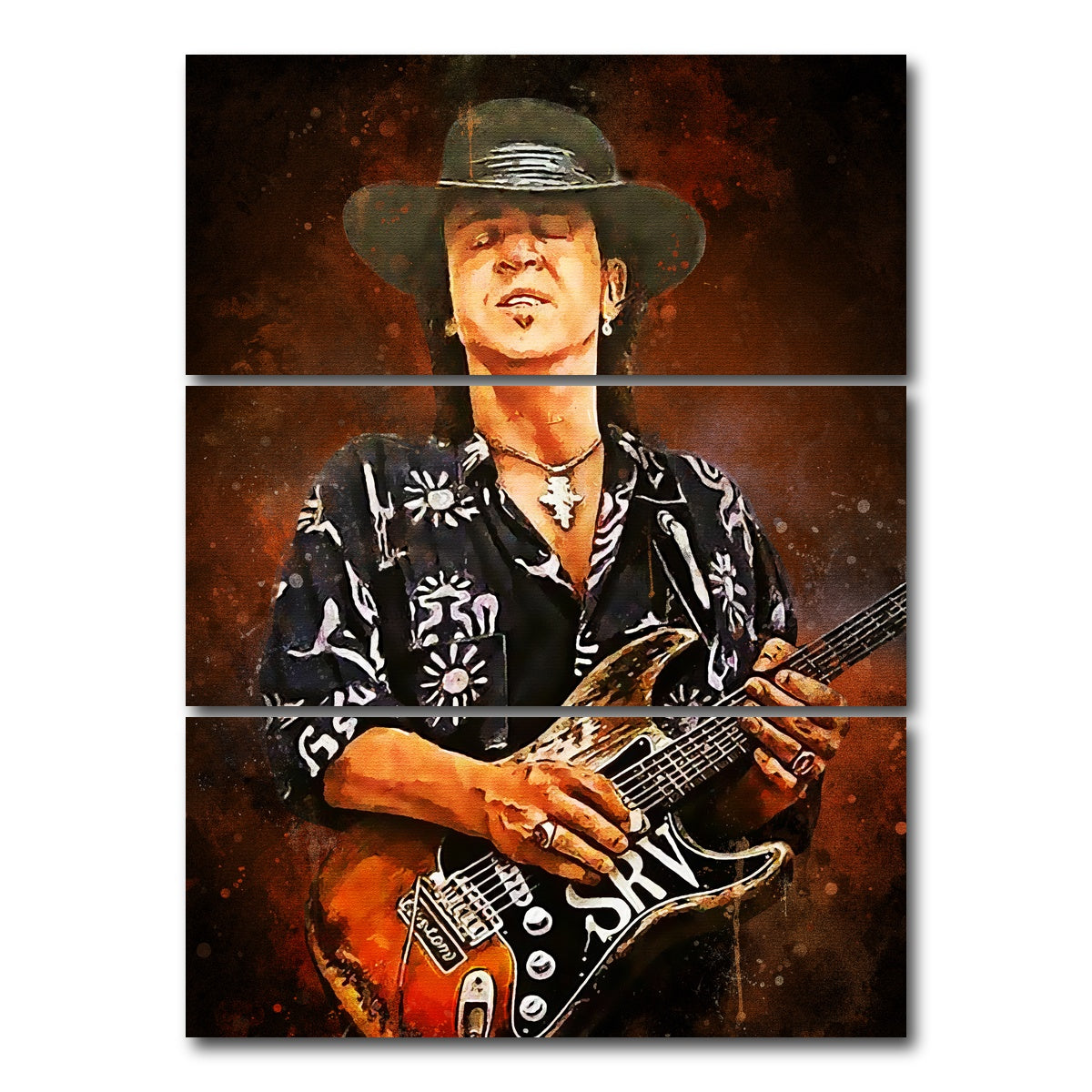 AUTO-MOCKUP WHITE | Stevie Ray Vaughan Painting | 3 Piece | Gallery Wrap Canvas | group=8x18_stacked