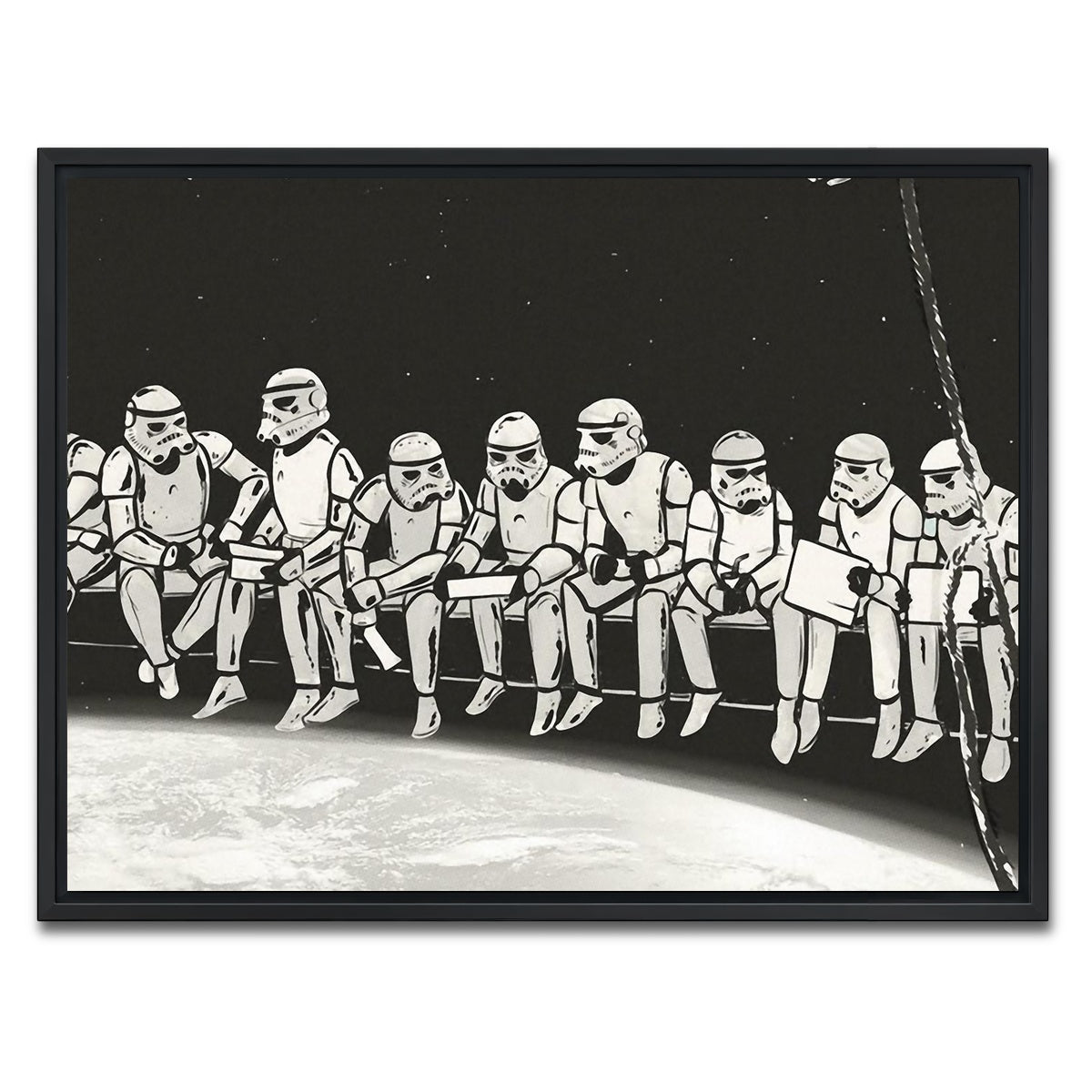 AUTO-MOCKUP WHITE | Storm Trooper Lunch on a Skyscraper | 1 Piece | Black Framed Canvas | group=4x3