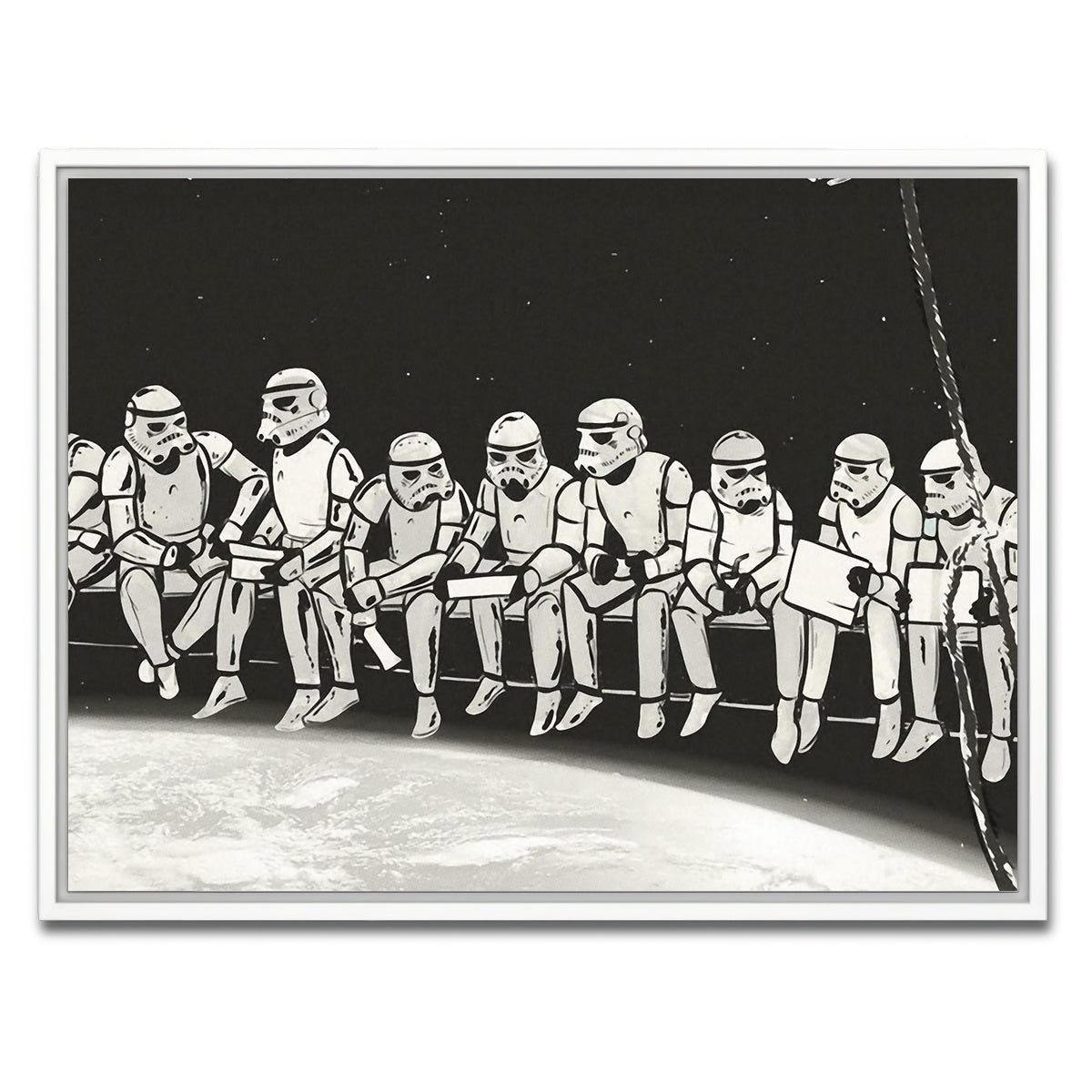 AUTO-MOCKUP WHITE | Storm Trooper Lunch on a Skyscraper | 1 Piece | White Framed Canvas | group=4x3