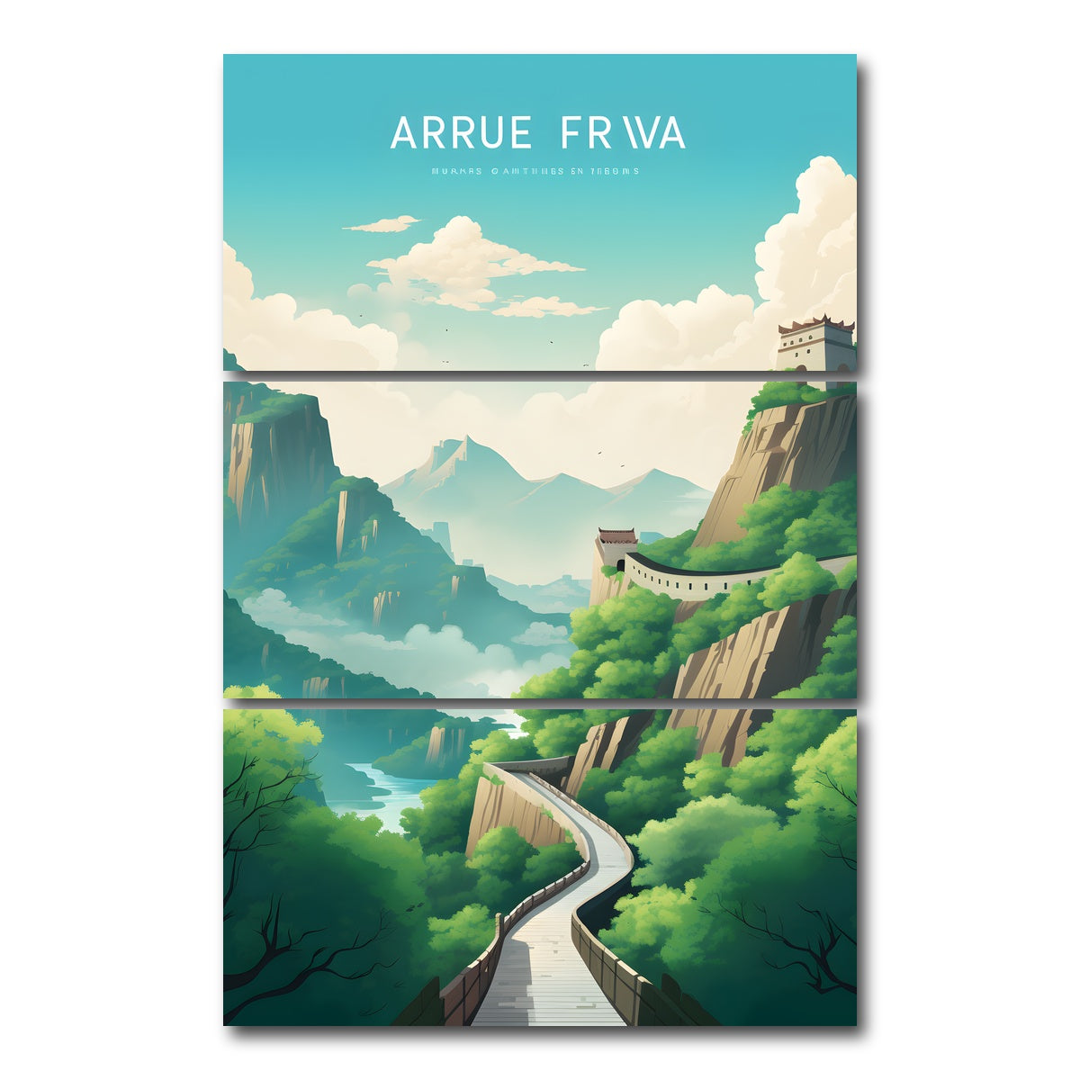 AUTO-MOCKUP WHITE | The Great Wall of China | 3 Piece | Gallery Wrap Canvas | group=12x24_stacked