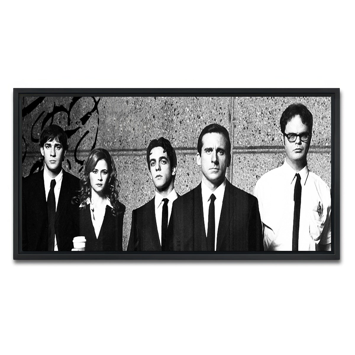 AUTO-MOCKUP WHITE | The Office Grayscale | 1 Piece | Black Framed Canvas | group=2x1