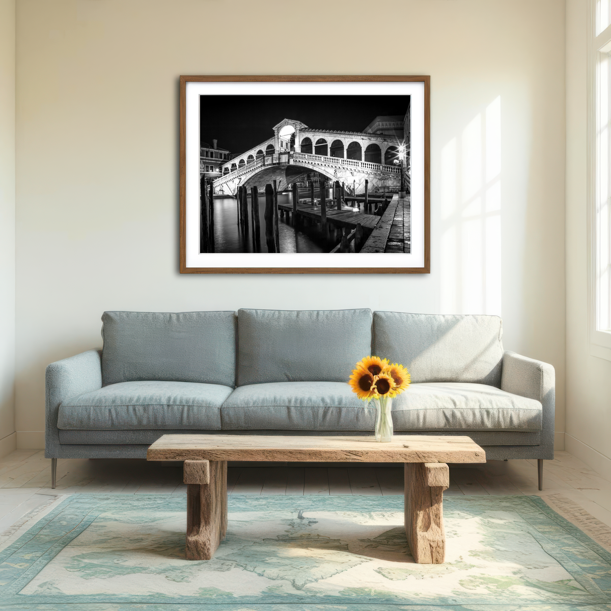 AUTO-MOCKUP ROOM | Venice Rialto Bridge at Night Wall Art