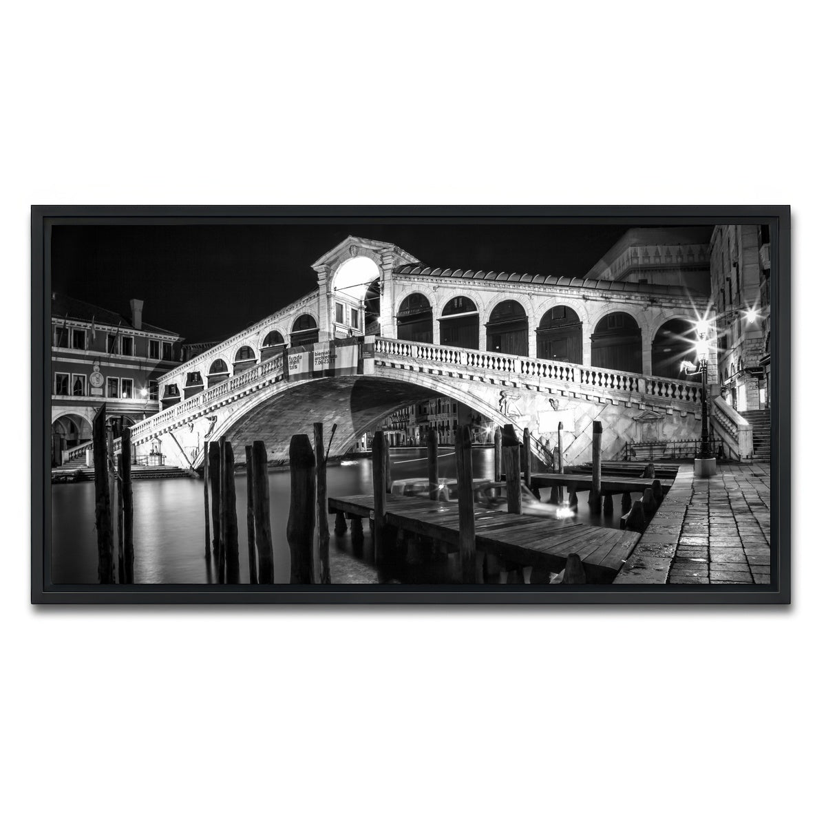 AUTO-MOCKUP WHITE | Venice Rialto Bridge at Night | 1 Piece | Black Framed Canvas | group=2x1
