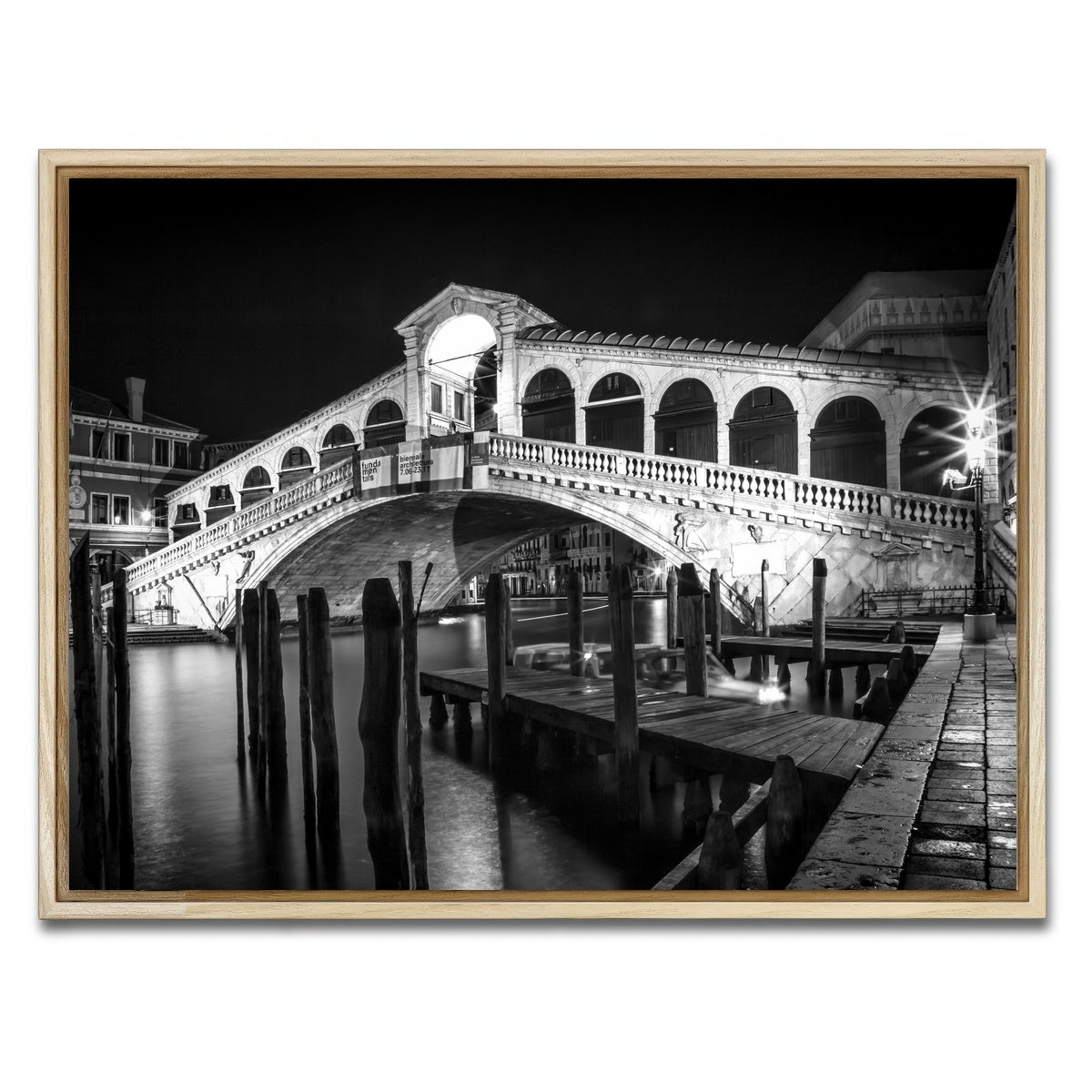 AUTO-MOCKUP WHITE | Venice Rialto Bridge at Night | 1 Piece | Natural Framed Canvas | group=4x3