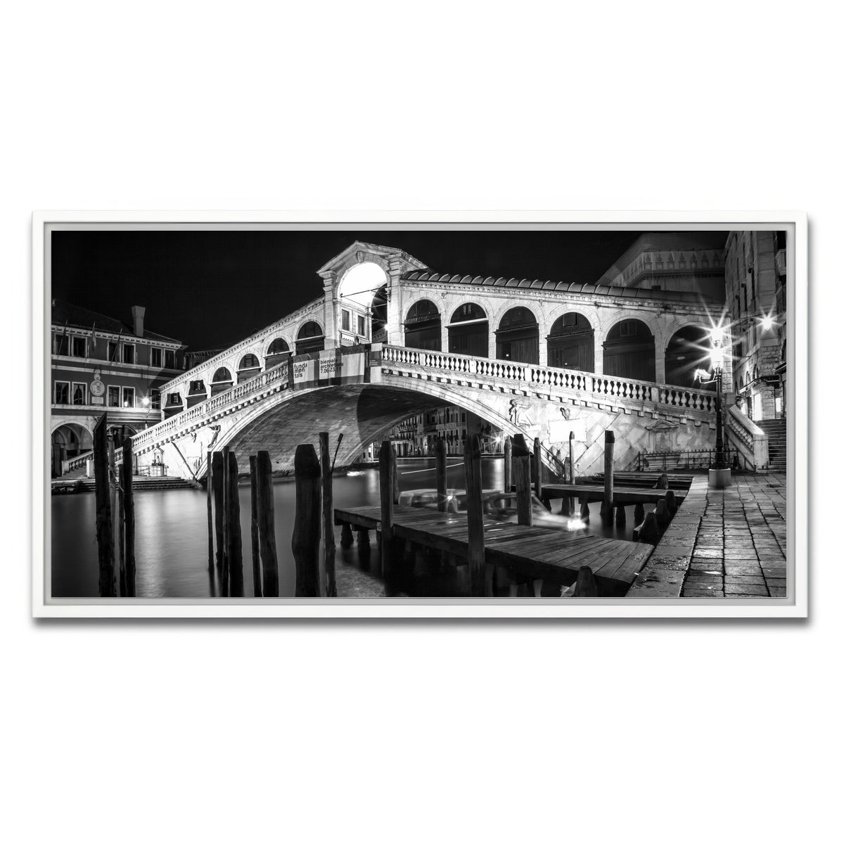 AUTO-MOCKUP WHITE | Venice Rialto Bridge at Night | 1 Piece | White Framed Canvas | group=2x1