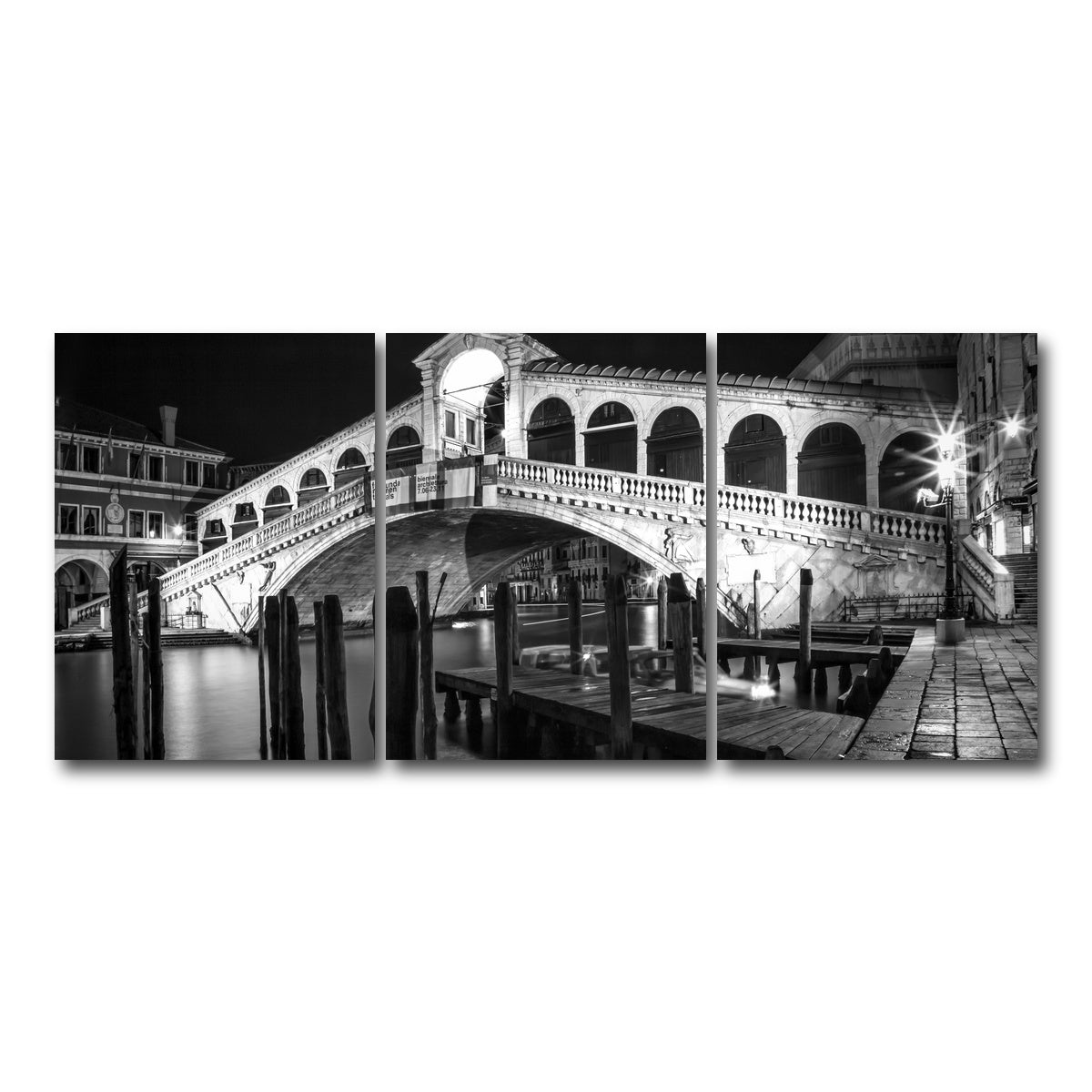 AUTO-MOCKUP WHITE | Venice Rialto Bridge at Night | 3 Piece | Gallery Wrap Canvas | group=18x24