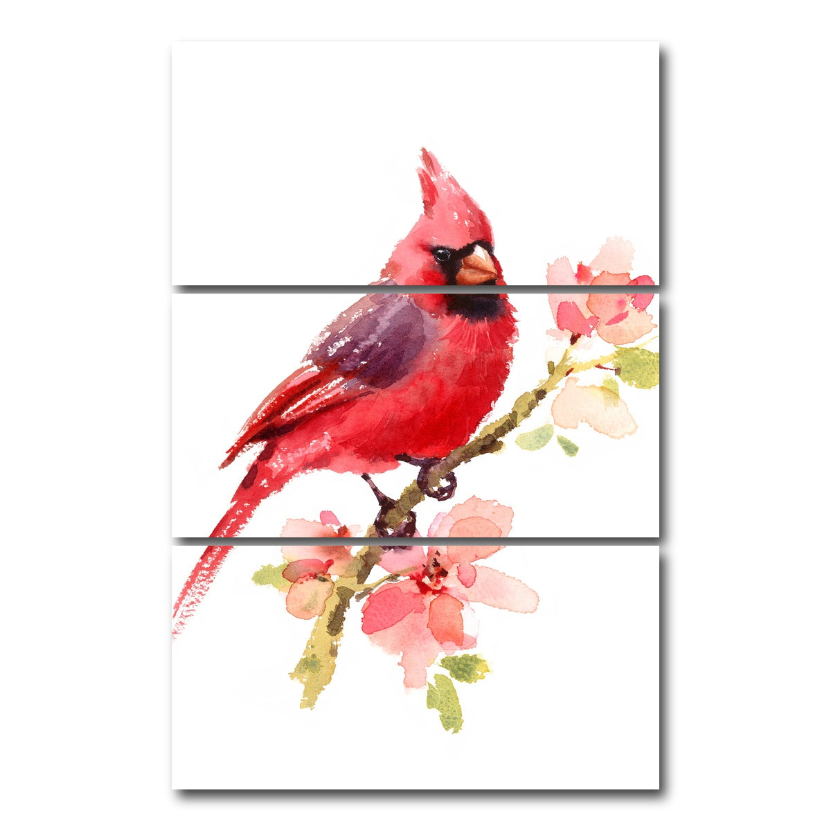 AUTO-MOCKUP WHITE | Watercolor Cardinal | 3 Piece | Gallery Wrap Canvas | group=12x24_stacked