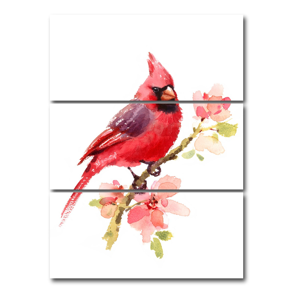 AUTO-MOCKUP WHITE | Watercolor Cardinal | 3 Piece | Gallery Wrap Canvas | group=8x18_stacked