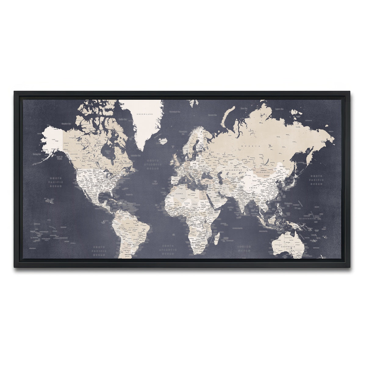 AUTO-MOCKUP WHITE | World Map 28 | 1 Piece | Black Framed Canvas | group=2x1