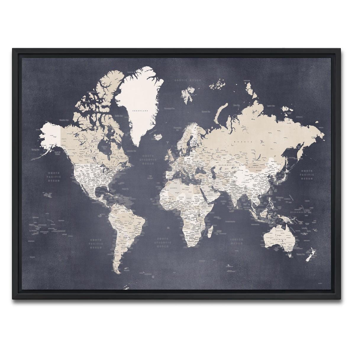 AUTO-MOCKUP WHITE | World Map 28 | 1 Piece | Black Framed Canvas | group=4x3