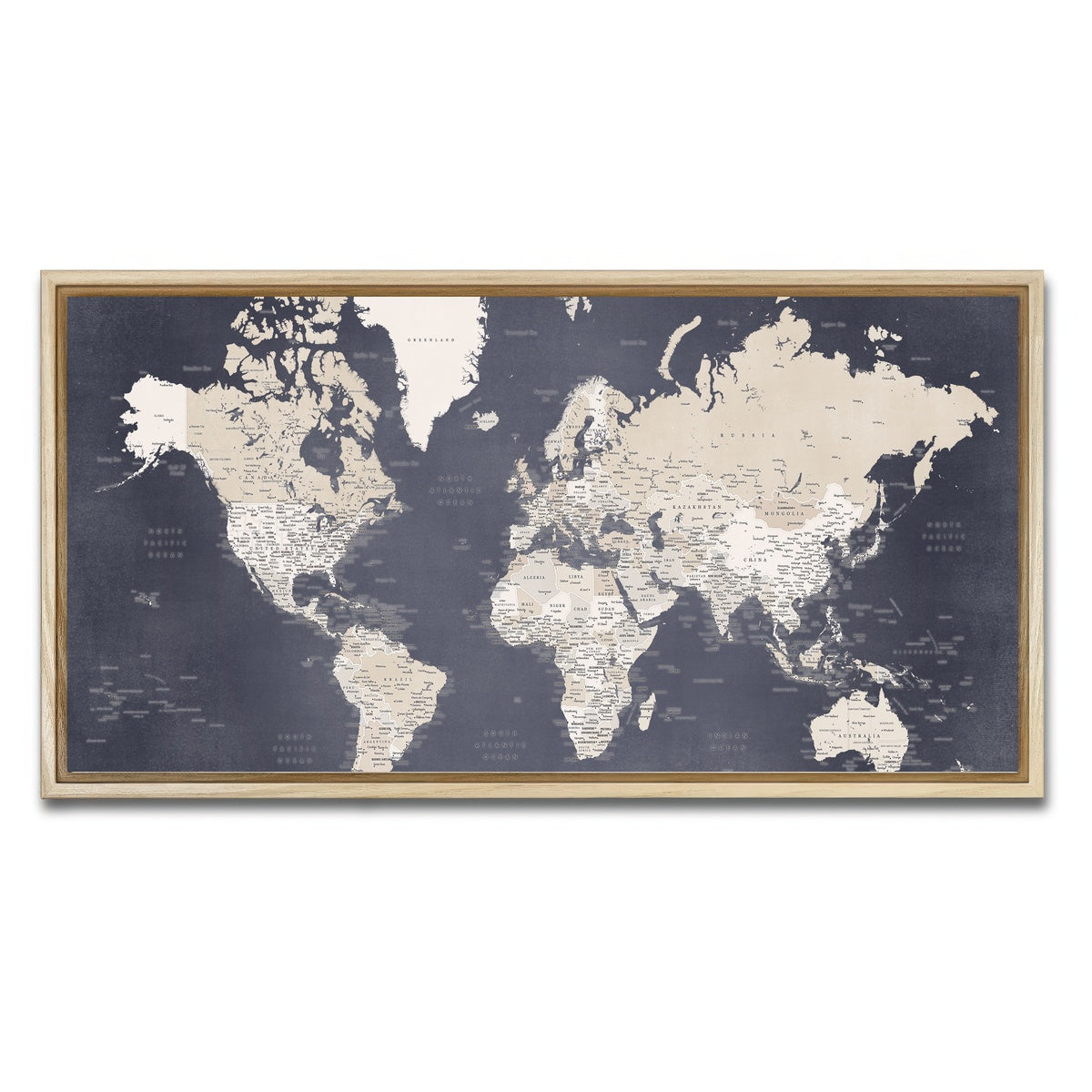 AUTO-MOCKUP WHITE | World Map 28 | 1 Piece | Natural Framed Canvas | group=2x1