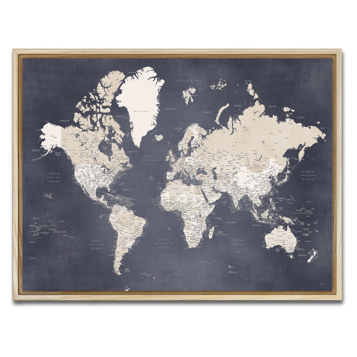 AUTO-MOCKUP WHITE | World Map 28 | 1 Piece | Natural Framed Canvas | group=4x3
