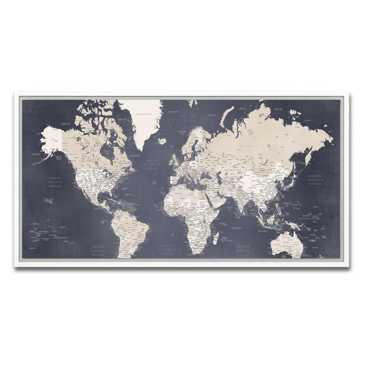 AUTO-MOCKUP WHITE | World Map 28 | 1 Piece | White Framed Canvas | group=2x1