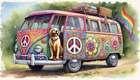 A Hippie Van with a Dog Wall Art